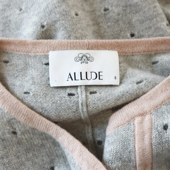 Allude Cashmere Gray Beige Trim Cardigan Ruanna Poncho Sweater Pointelle Knit S - Picture 4 of 4